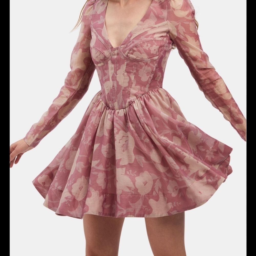 Bardot Carmen Floral Print Corset Long Sleeve Minidress L
